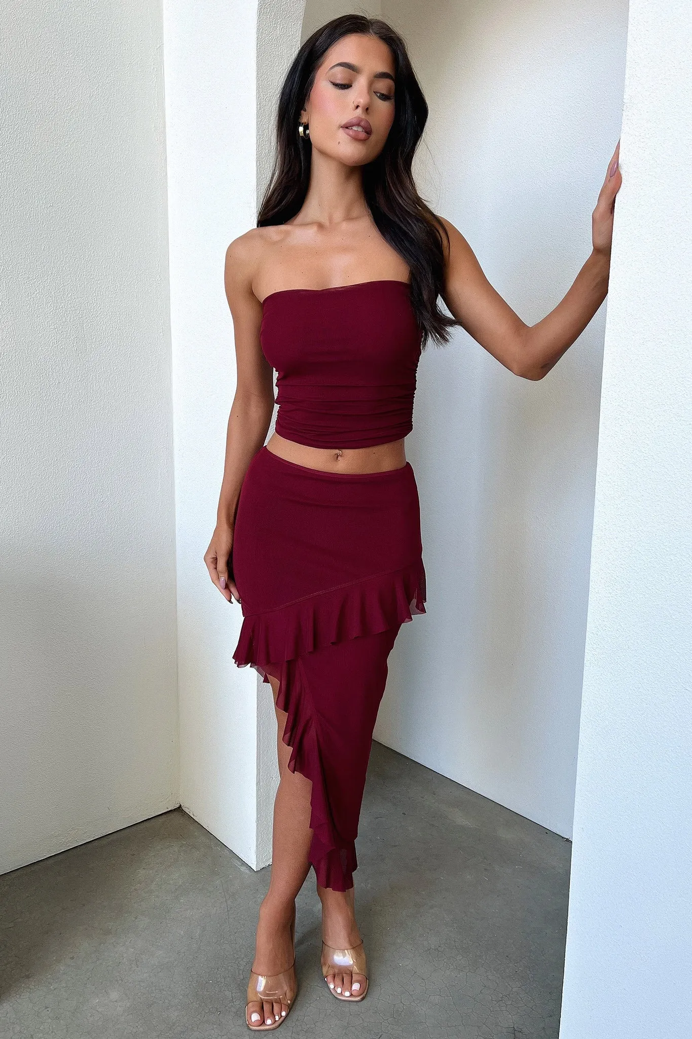 Boutique Exclusive Key Feature Cardona Skirt - Deep Red