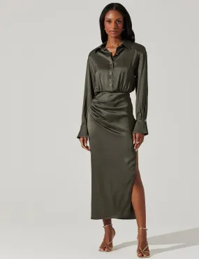 Elizabello Midi Shirt Dress, Moss Workwear