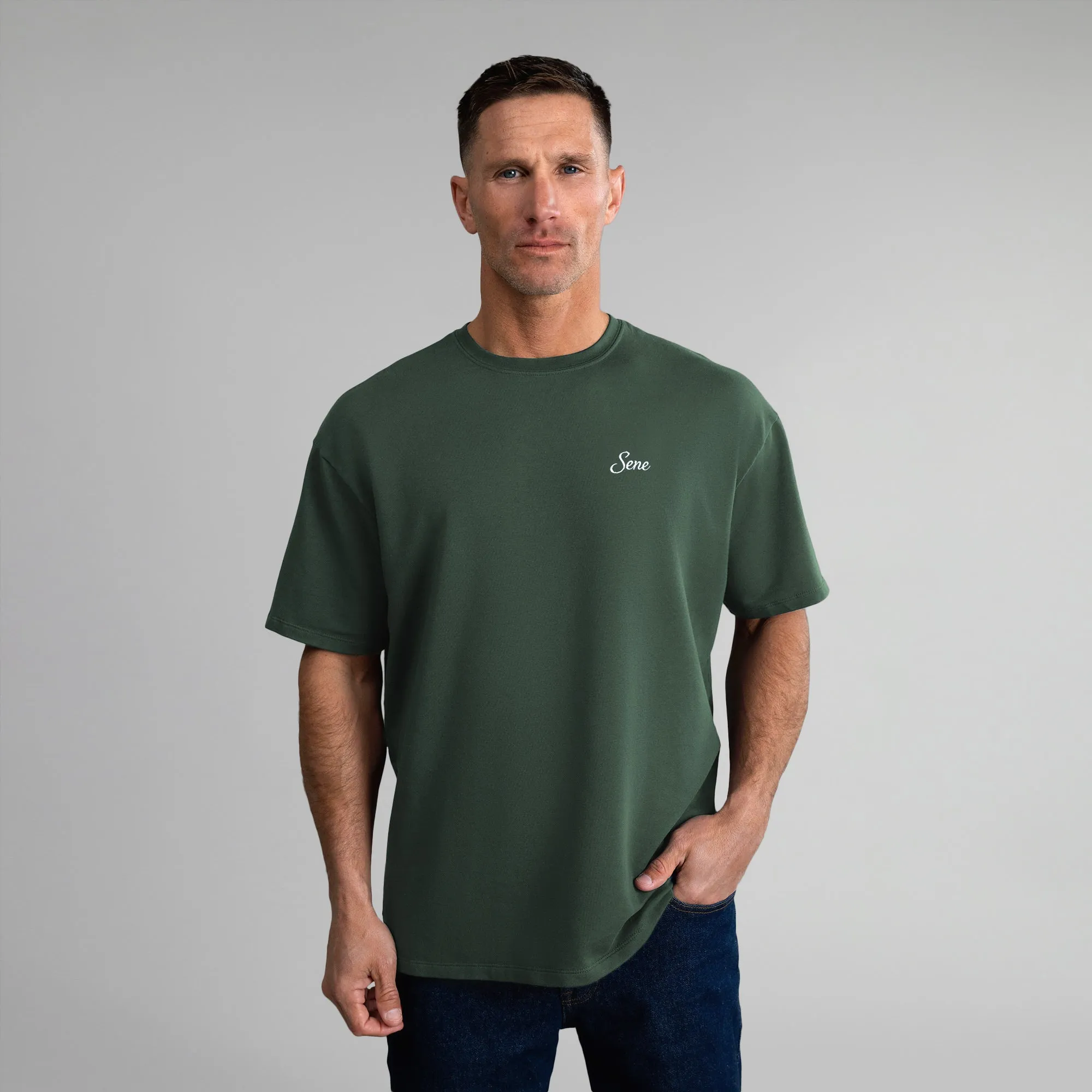 Scoop Neck Shape AbrasionResistantFabric Cumulus Drop Script T-Shirt