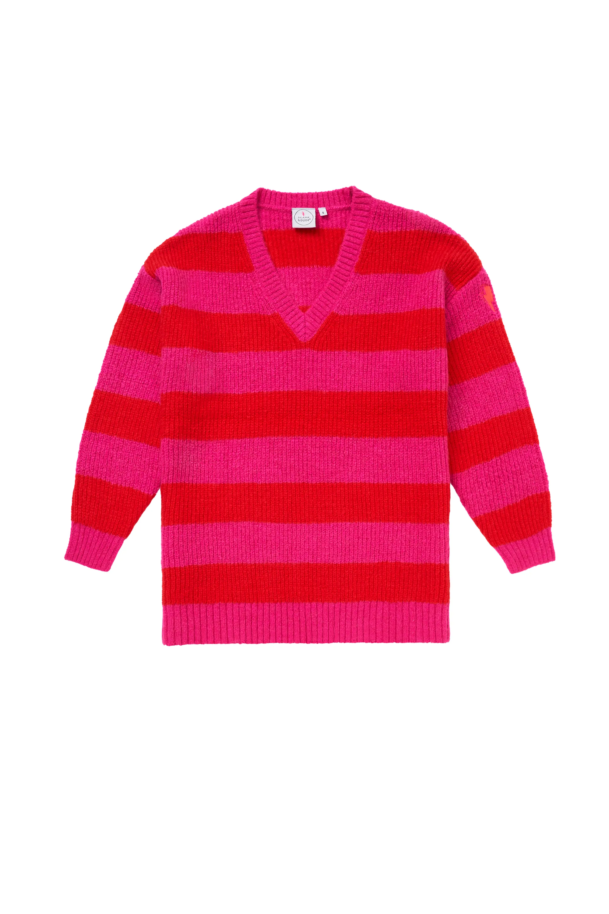 Pink and Red Stripe V Neck Knit Jumper Hypoallergenic Yarn