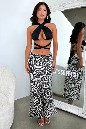 Santorini Maxi Skirt - Black / White Print Daily Style Couture Inspired