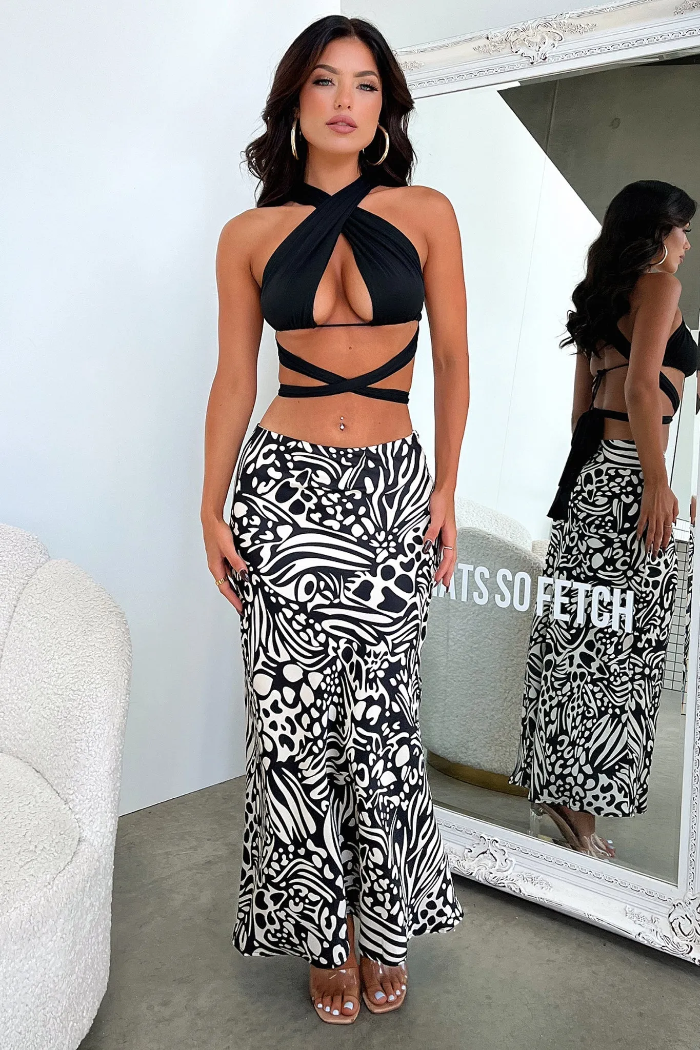 Santorini Maxi Skirt - Black / White Print Daily Style Couture Inspired