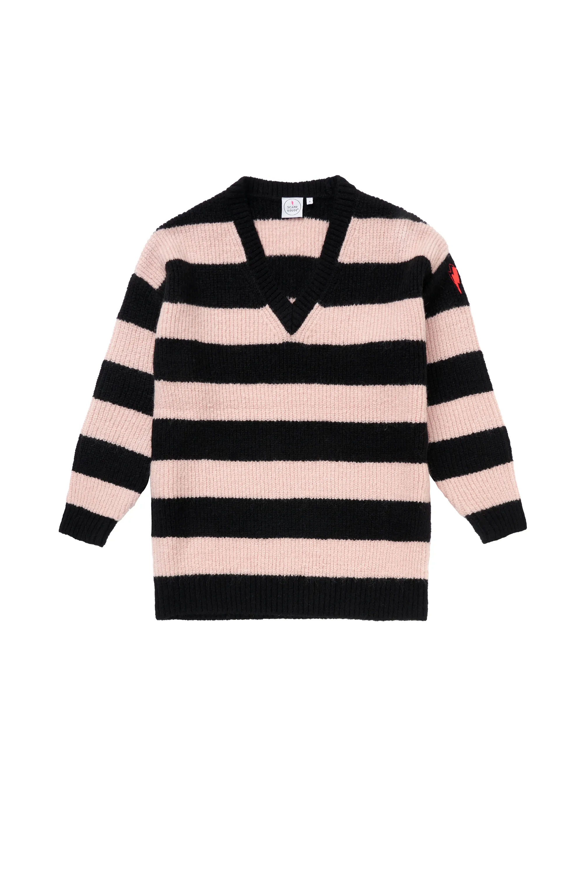 Black and Blush Pink Stripe V Neck Knit Jumper EcoFriendly Dye Fashion Favorite