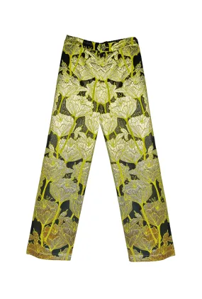 Tapered Leg Design Chill Comfort Wear Le Culottes Full Length - Chartreuse and Black Brocade