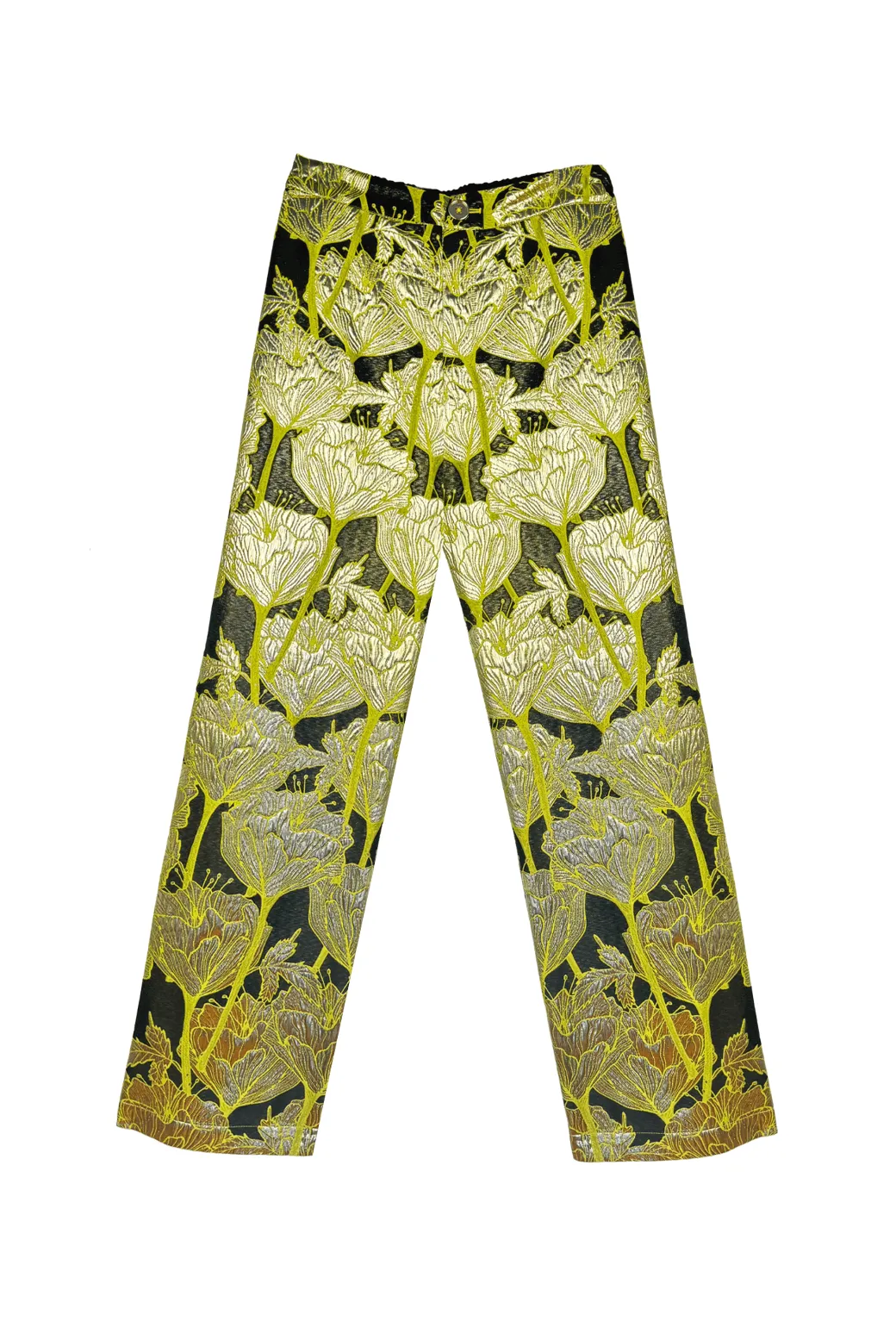 Tapered Leg Design Chill Comfort Wear Le Culottes Full Length - Chartreuse and Black Brocade