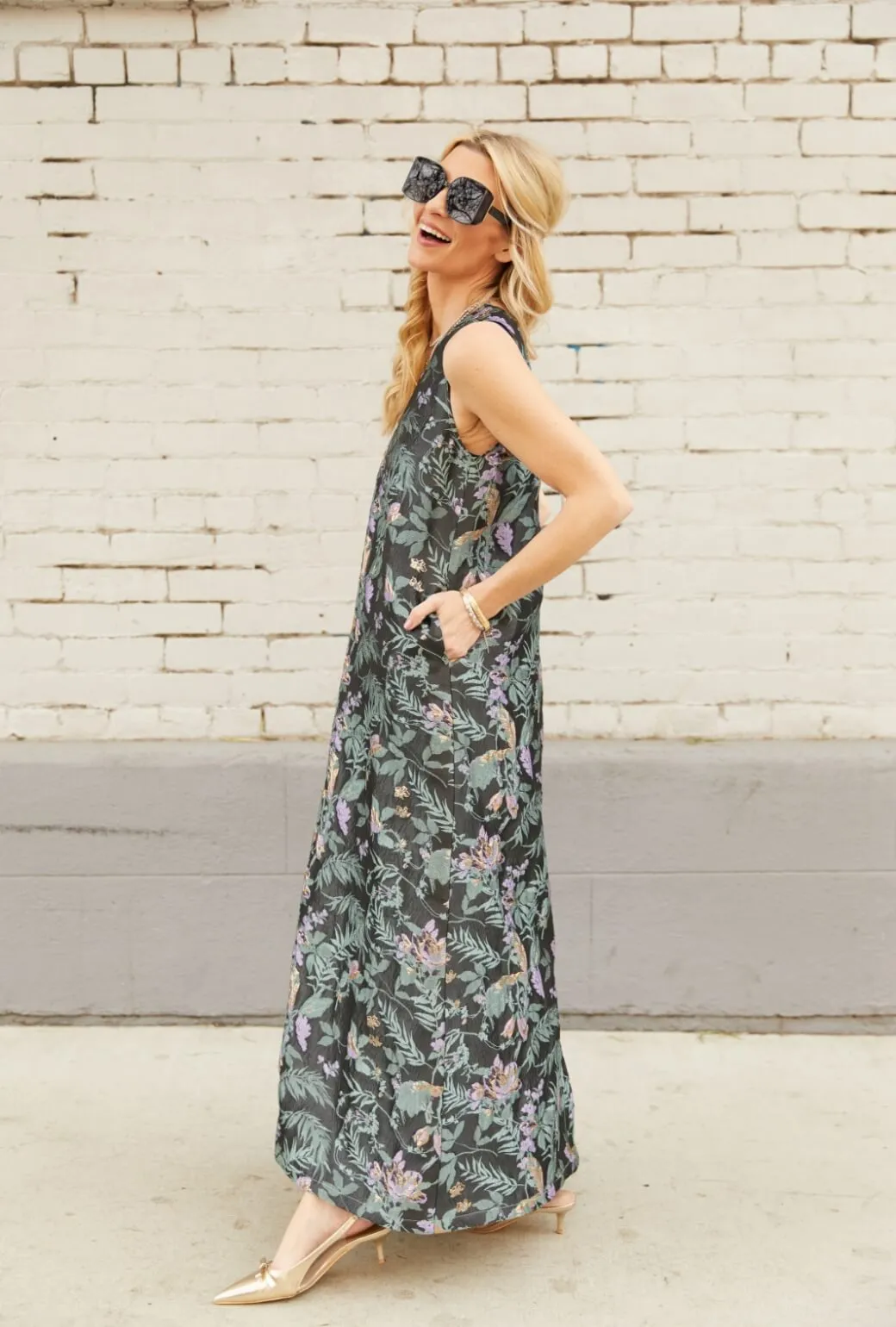 Le V Gown - Sage & Lilac Brocade Feel Good