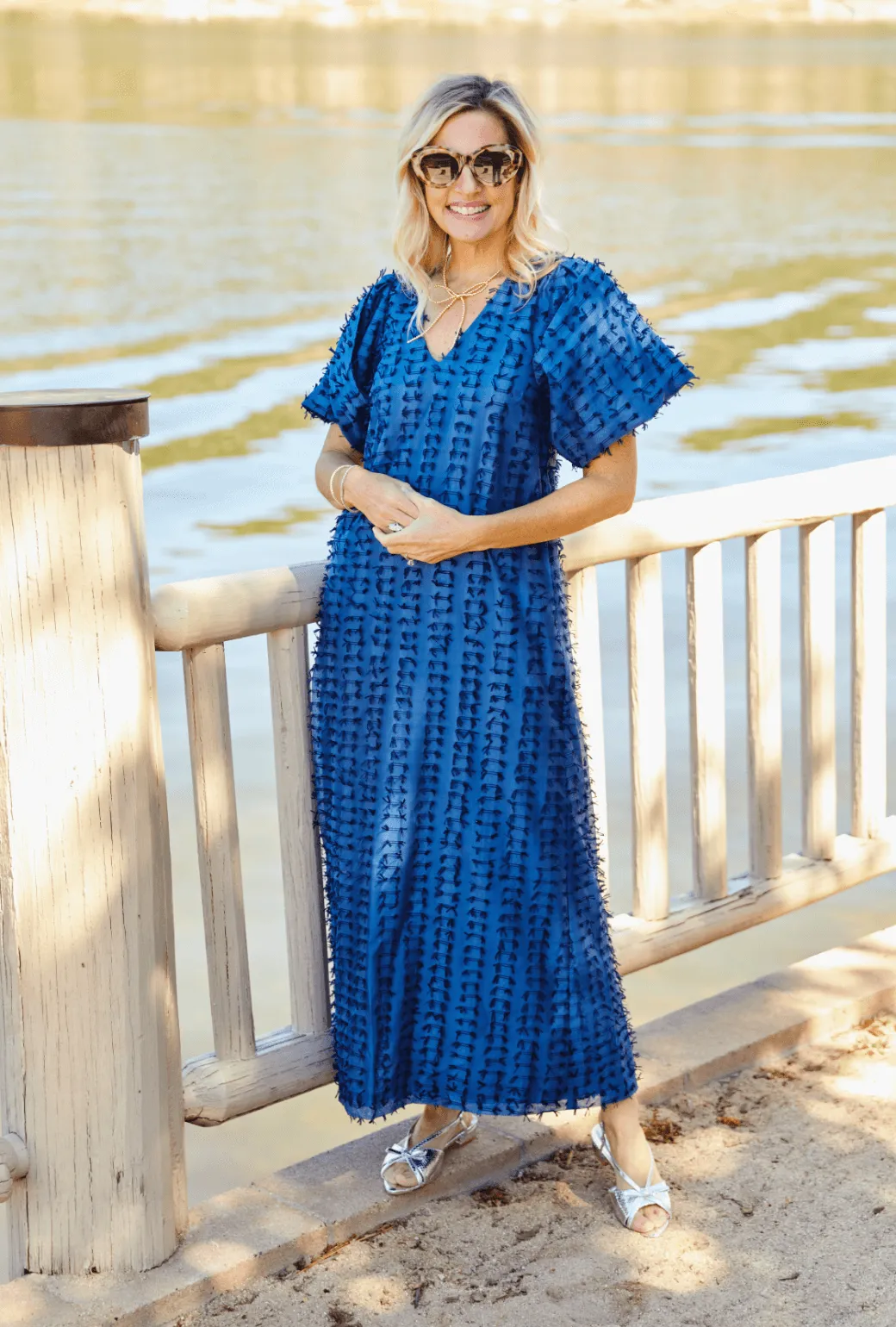 Le V Kaftan  - Navy Bows Crystal-Detail petite size