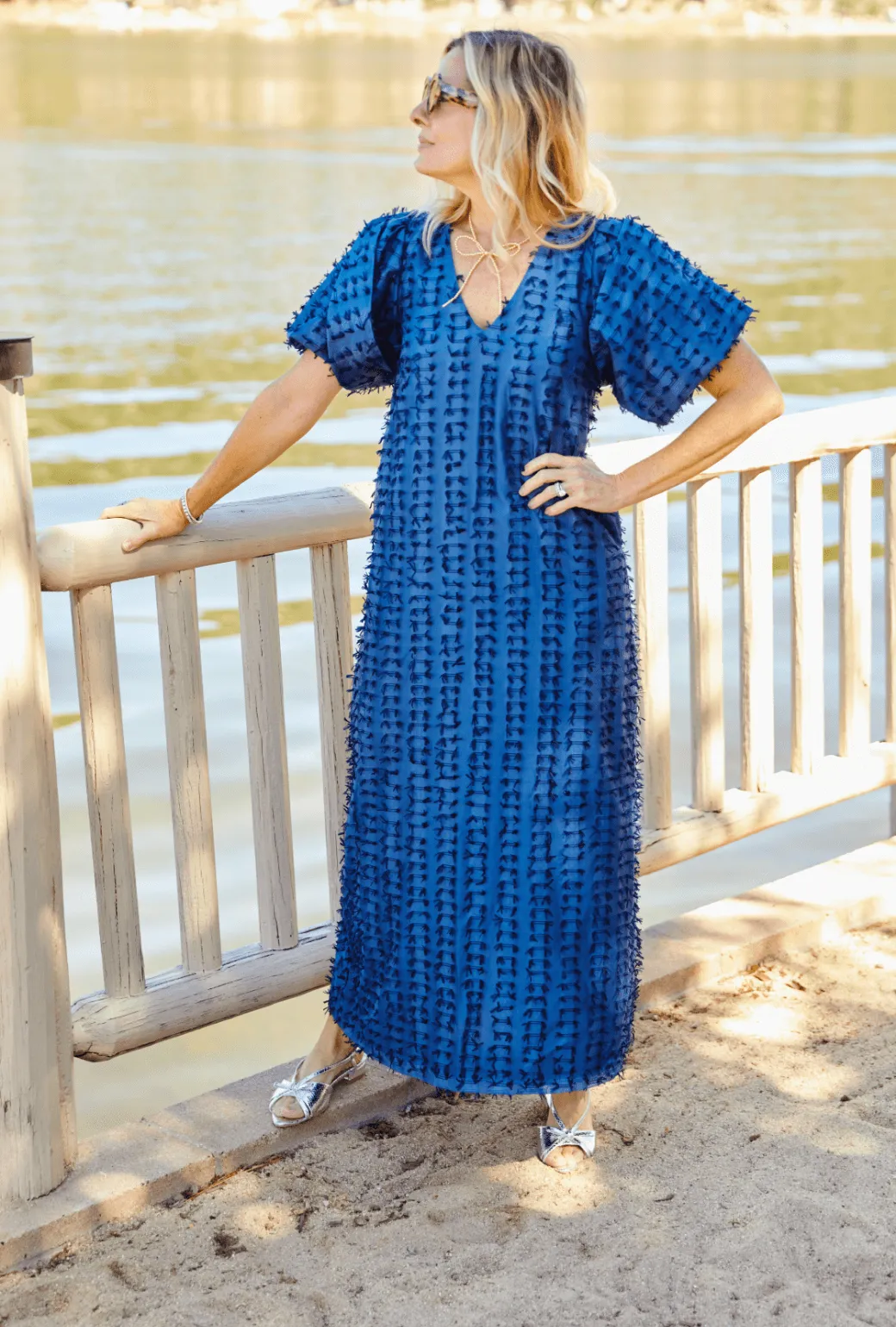 Balanced Lines Casual Mode Le V Kaftan  - Navy Bows