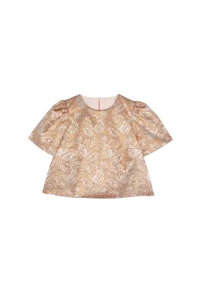 Elasticized Waistband Tencel Cotton Hybrid Weave Lee Top - Gold Tulip Lame