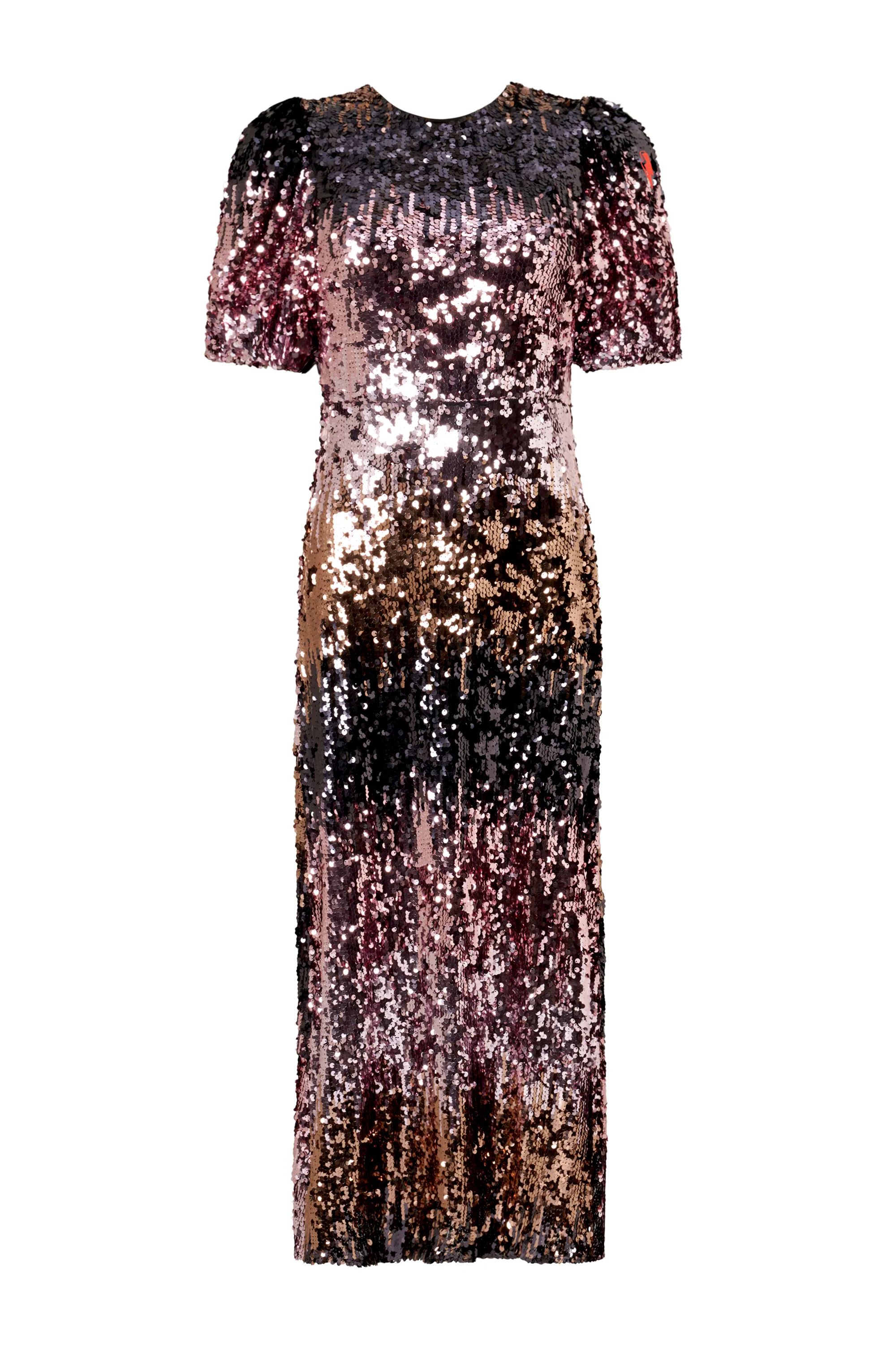 Lightweight Piece Mood Focused Pink Ombre Sequin Puff Sleeve Midi Dress