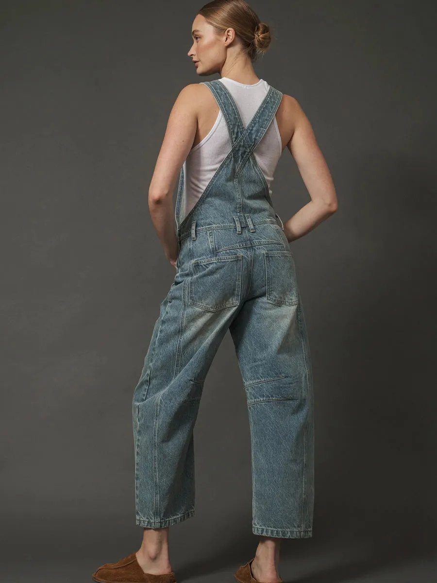 BARREL LEG RELAX FIT OVERALLS - DENIM Outdoor Activity Wrinkle-Resistant