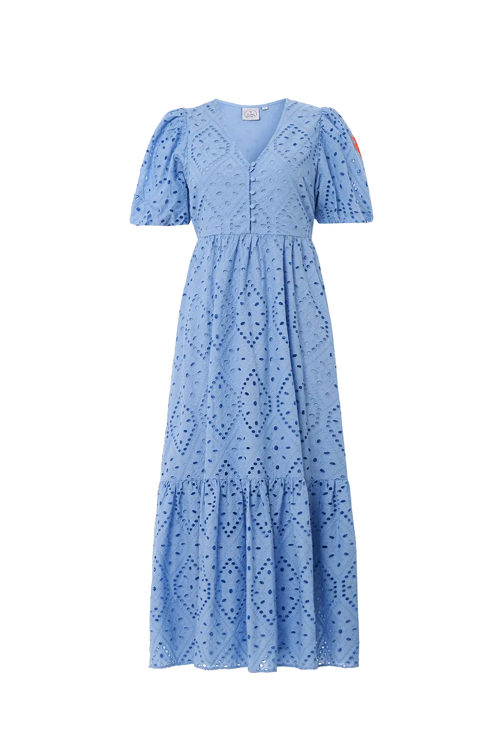 Light Blue Broderie Anglaise Puff Sleeve Midi Dress Soft Vibes
