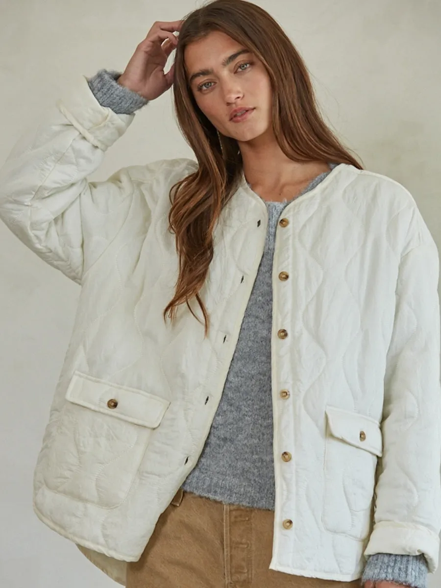 Airflow Ventilation ReinforcedEdges QUILTED BUTTON DOWN JACKET - IVORY