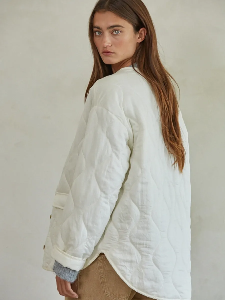 QUILTED BUTTON DOWN JACKET - IVORY Relaxed Daily Style Eco Friendly