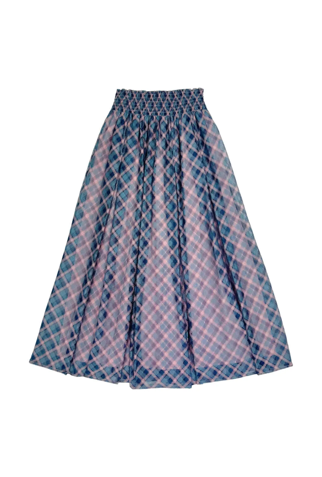 WaterproofTechnology Recycled fibers Smocked Waist MIDI Skirt - Sheer Plaid