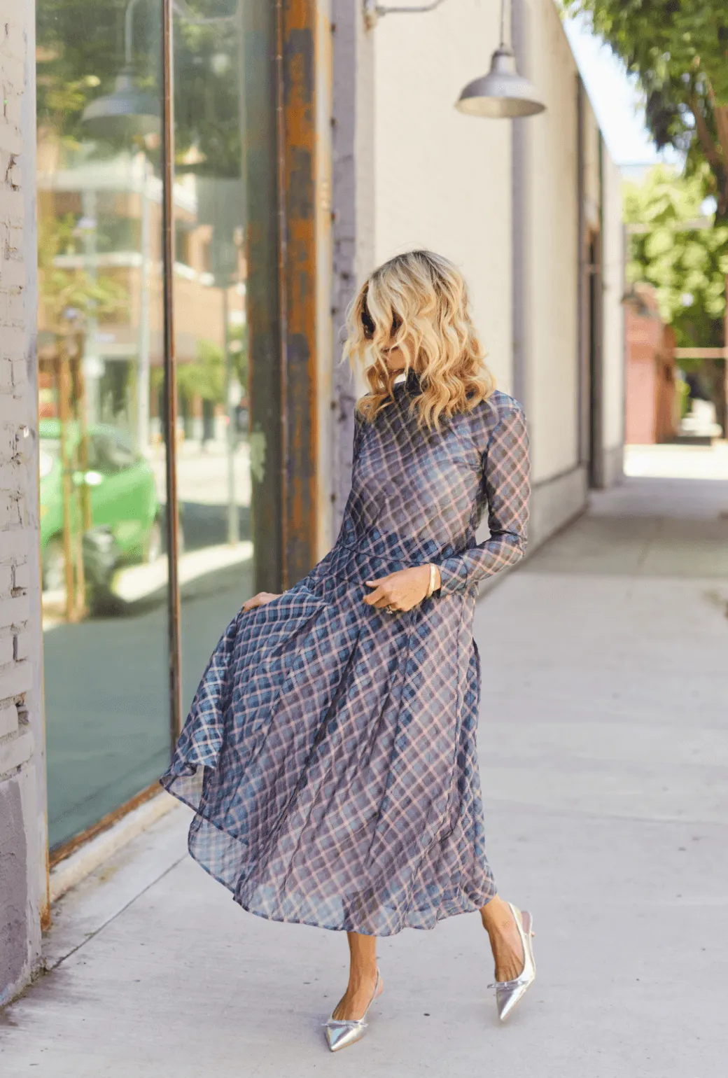 Sporty Layer Smocked Waist MIDI Skirt - Sheer Plaid
