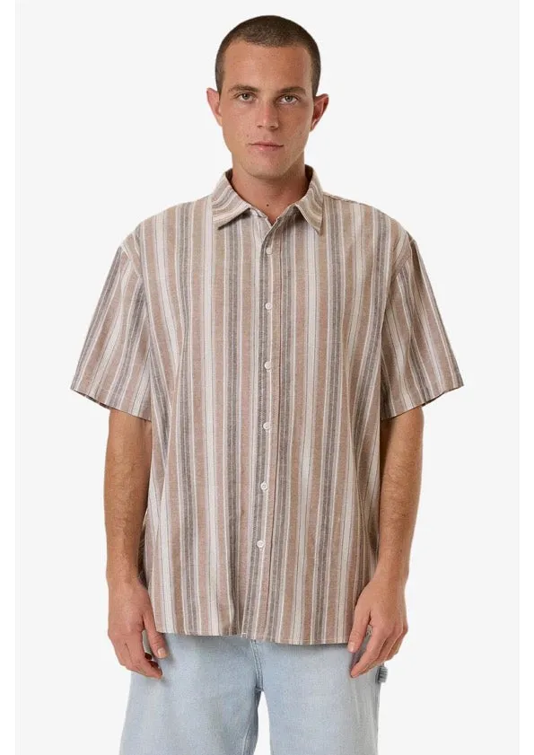Convertible Collar Unlocked Stripe Short Sleeve Shirt Breen
