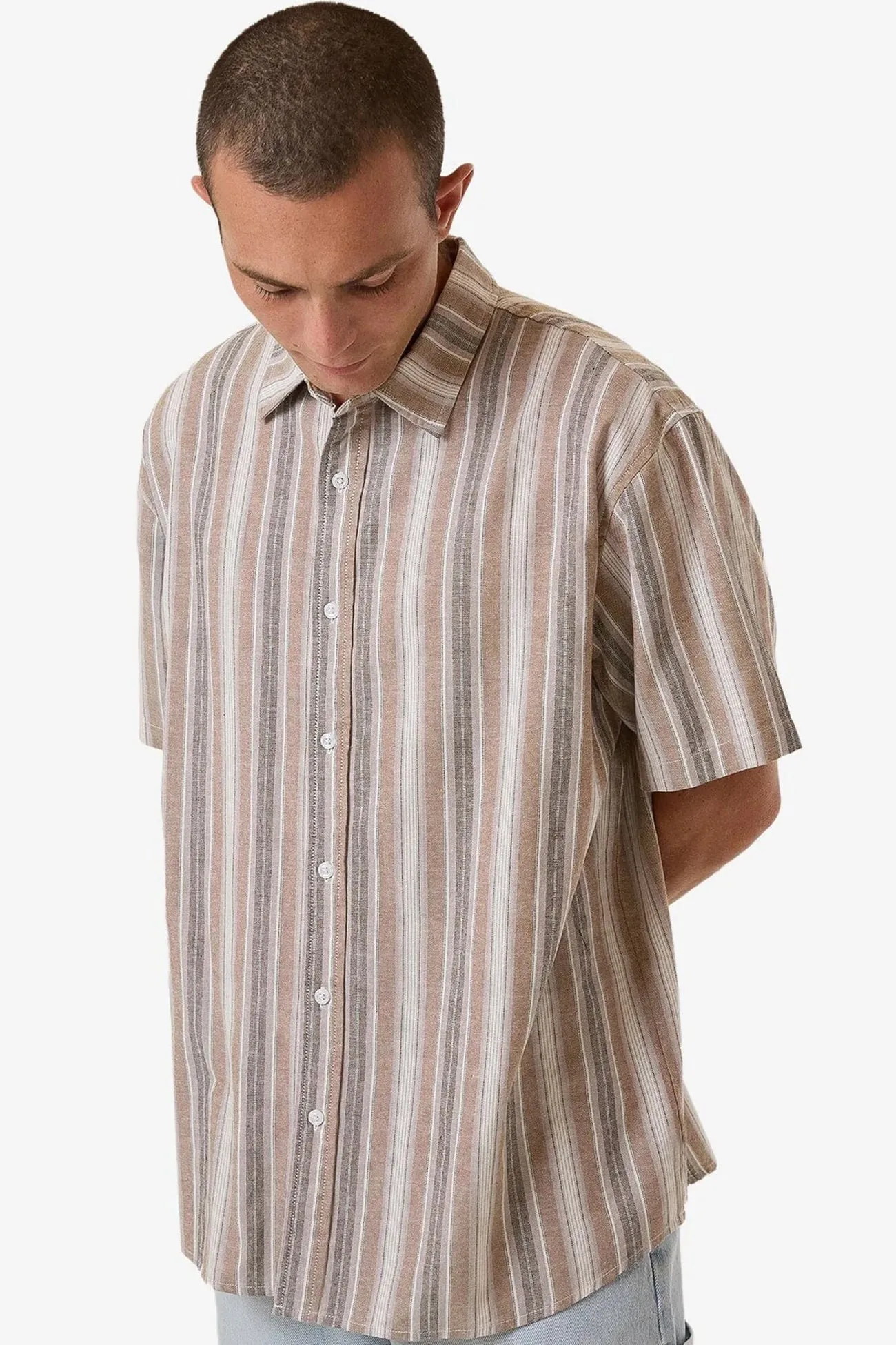 Printed Blouse Unlocked Stripe Short Sleeve Shirt Breen