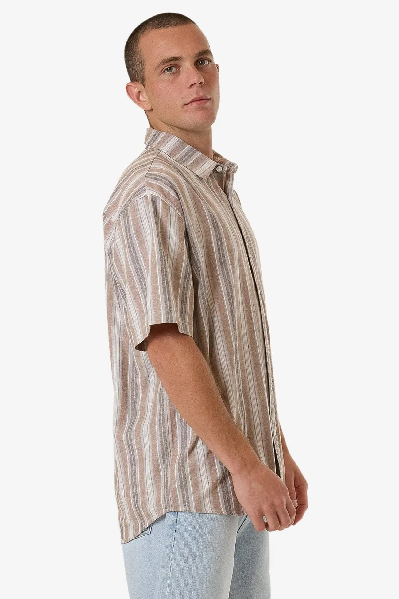 RecycledBlend Unlocked Stripe Short Sleeve Shirt Breen