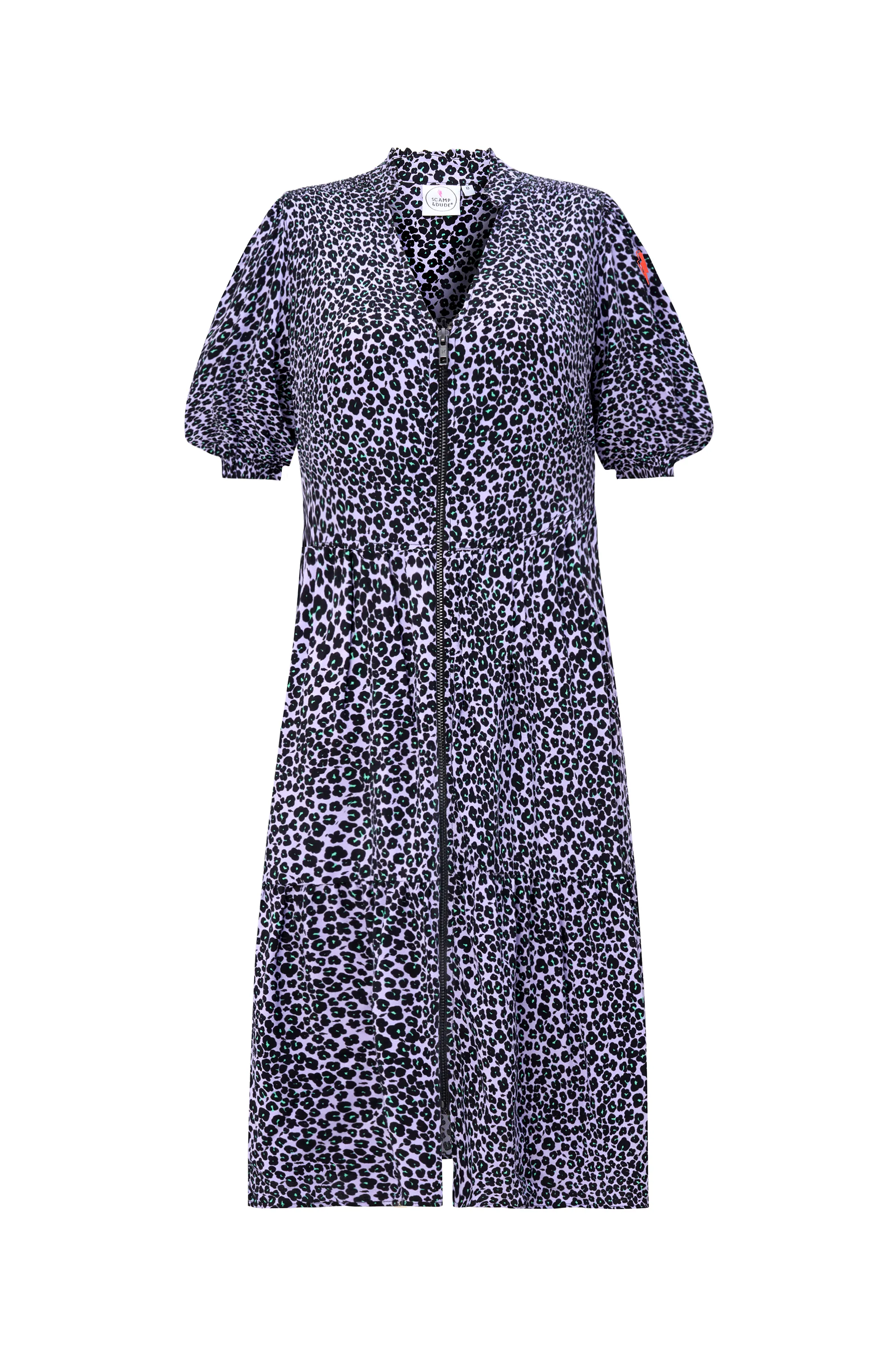 Lilac Mini Leopard Zip Detail Tiered Short Dress Versatile and Comfortable Smooth Fit