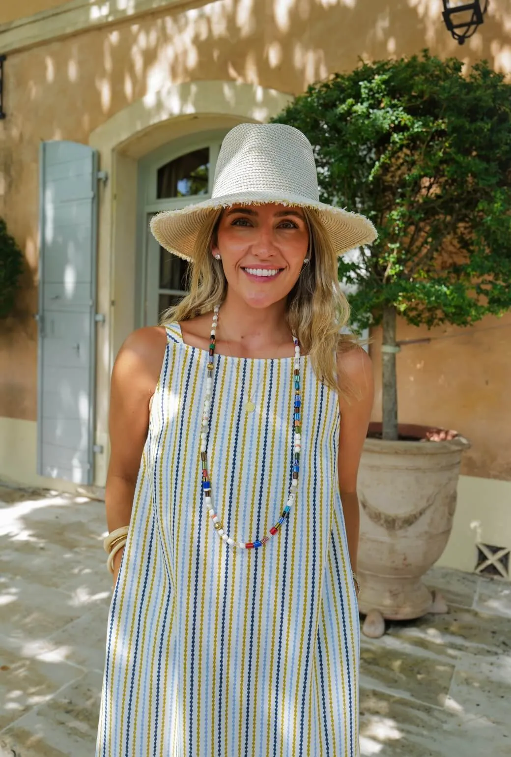 Buru x Megan Stokes The Megan MIDI Dress - Popcorn Stripe Romantic-Detail Embroidered-Sleeve