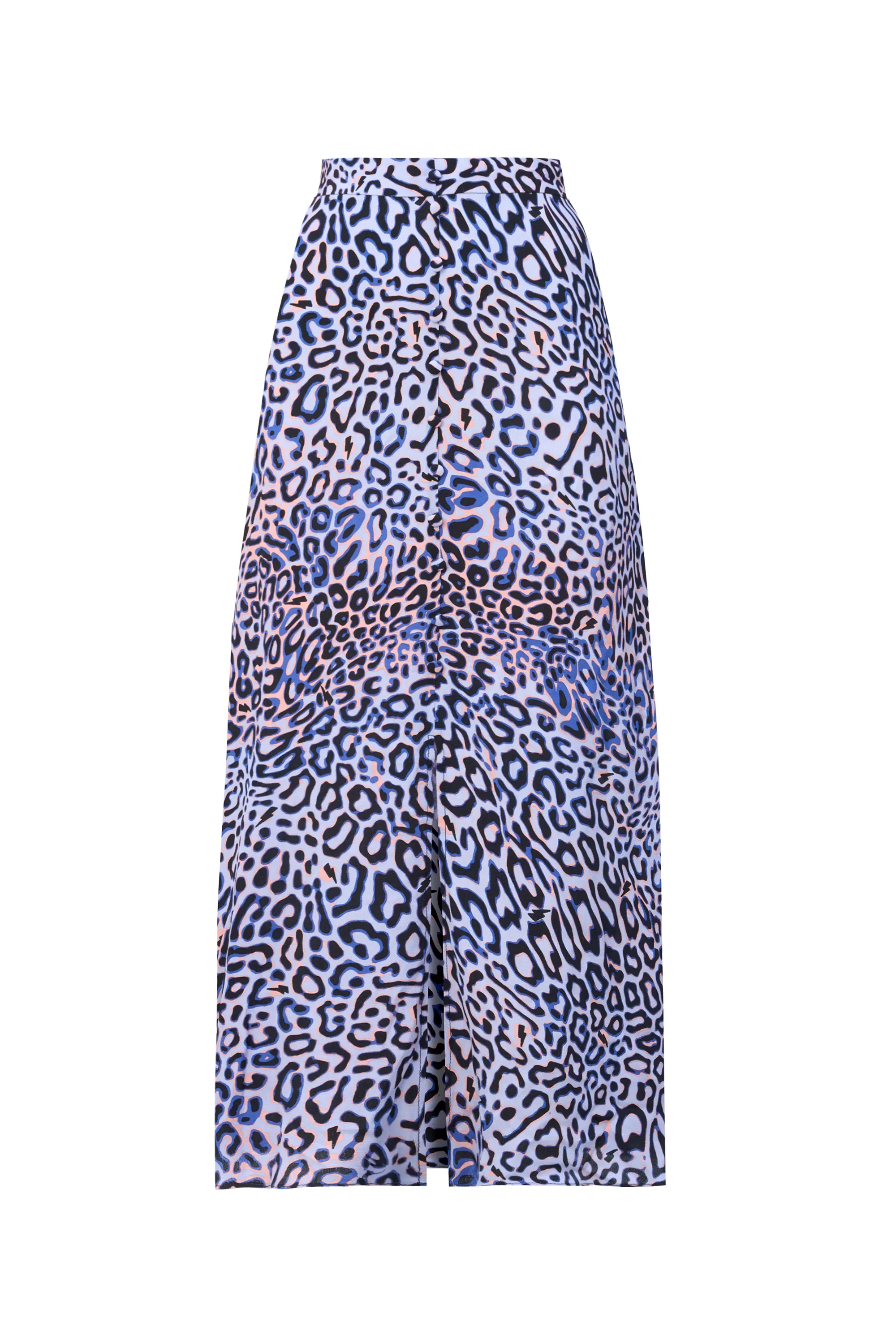 Neutral Wear Wrap style Lilac with Black and Pink Leopard Ray Button Through Skirt