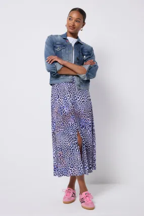 Lilac with Black and Pink Leopard Ray Button Through Skirt Crafted Detail Summer Outfit