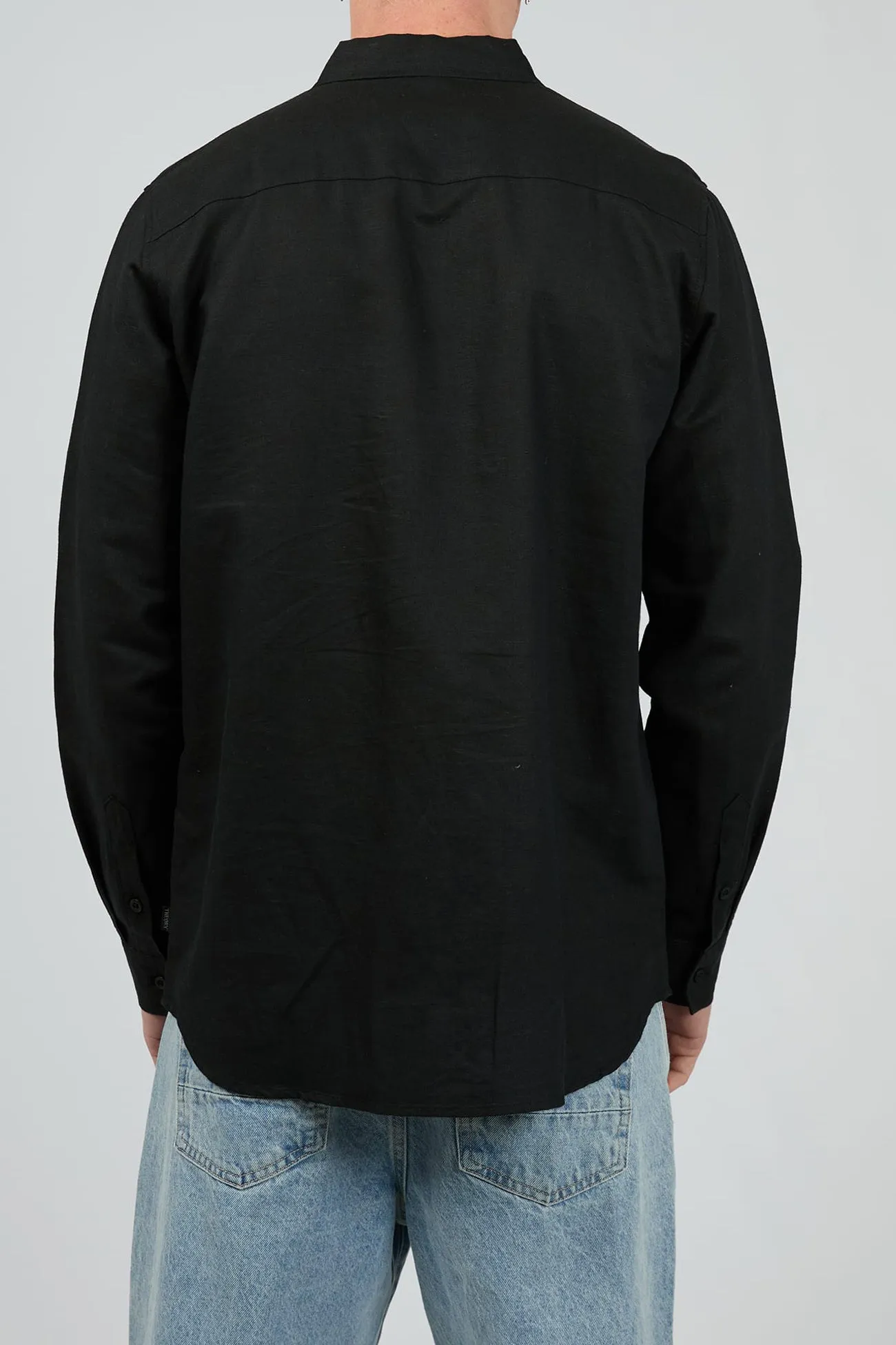 Stylish Hoodie Anti Static Cloth Blend Linen Long Sleeve Shirt II Black