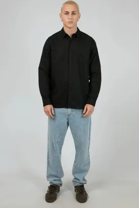 WrinkleResistantWeave Linen Long Sleeve Shirt II Black