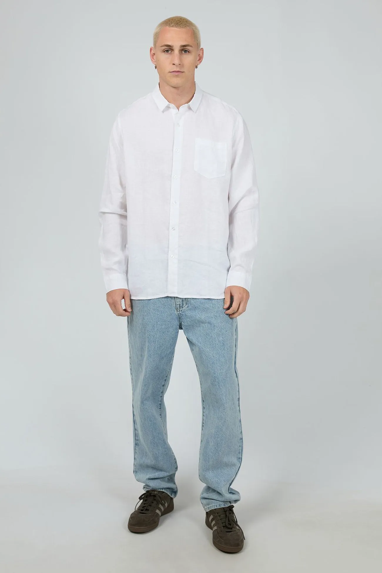 Stay Cool Technology EcoFriendly Manufacturing Linen Long Sleeve Shirt II White