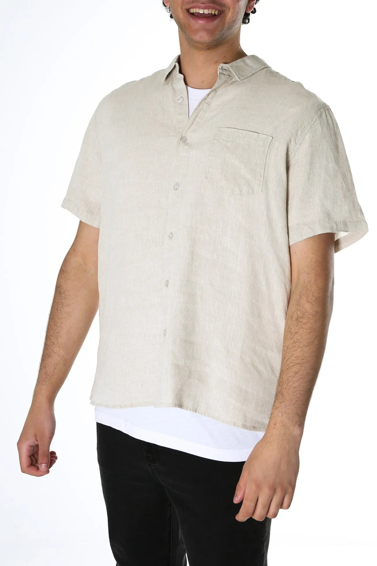 GarmentDyed ReinforcedHem Linen Short Sleeve Shirt Natural