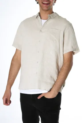 Minimalist Silhouette Linen Short Sleeve Shirt Natural