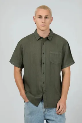 ReflectiveTrims NonIrritatingSeams Linen Short Sleeve Shirt Olive