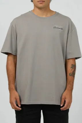 Link Script Tee Smoke Hidden Button Placket