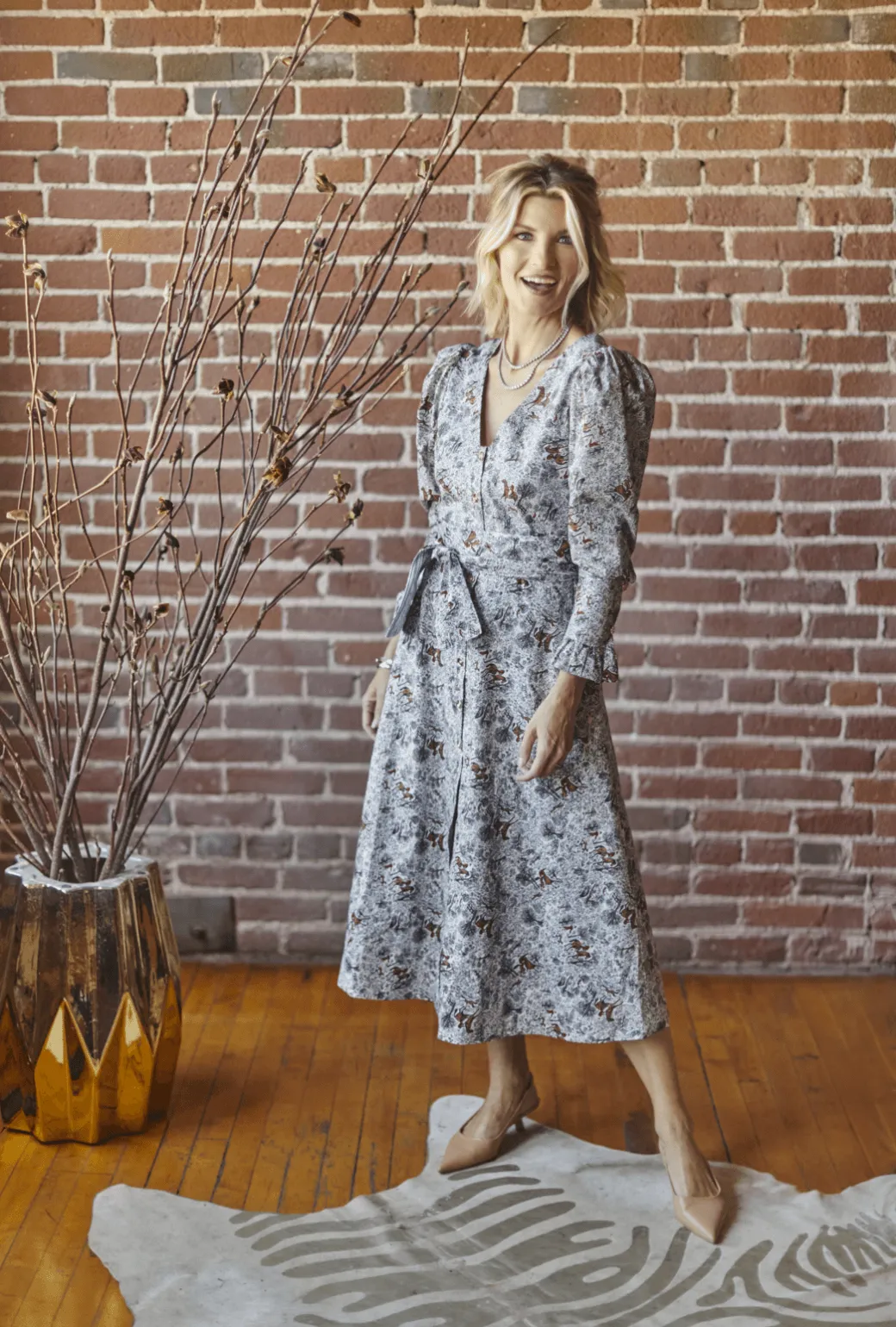 Long Sleeve Day Gown - MIDI - Horses Polished Mood
