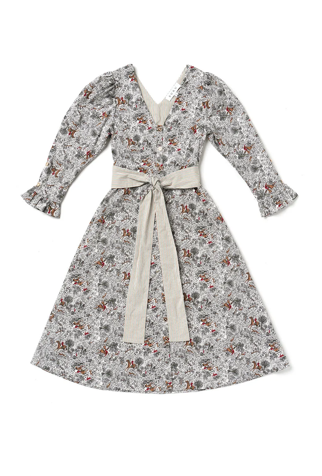 Fashion Essential Sophisticated Design Long Sleeve Day Gown - MIDI - Horses