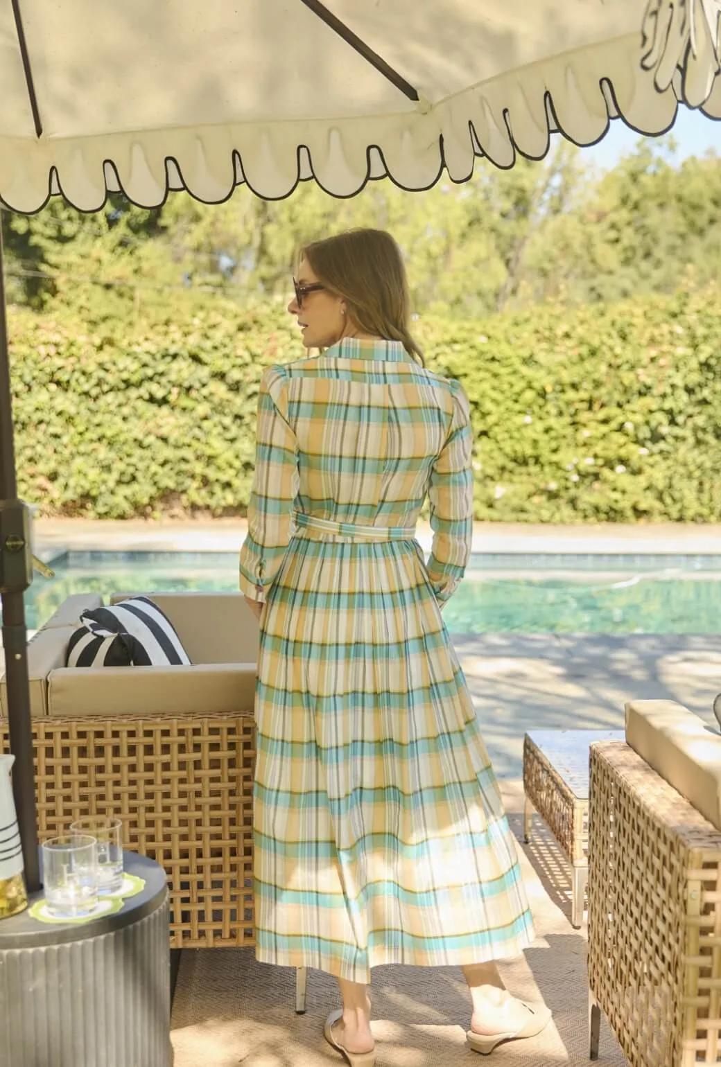 Trendy Silhouette Long Sleeve Shirtdress - Silk Plaid