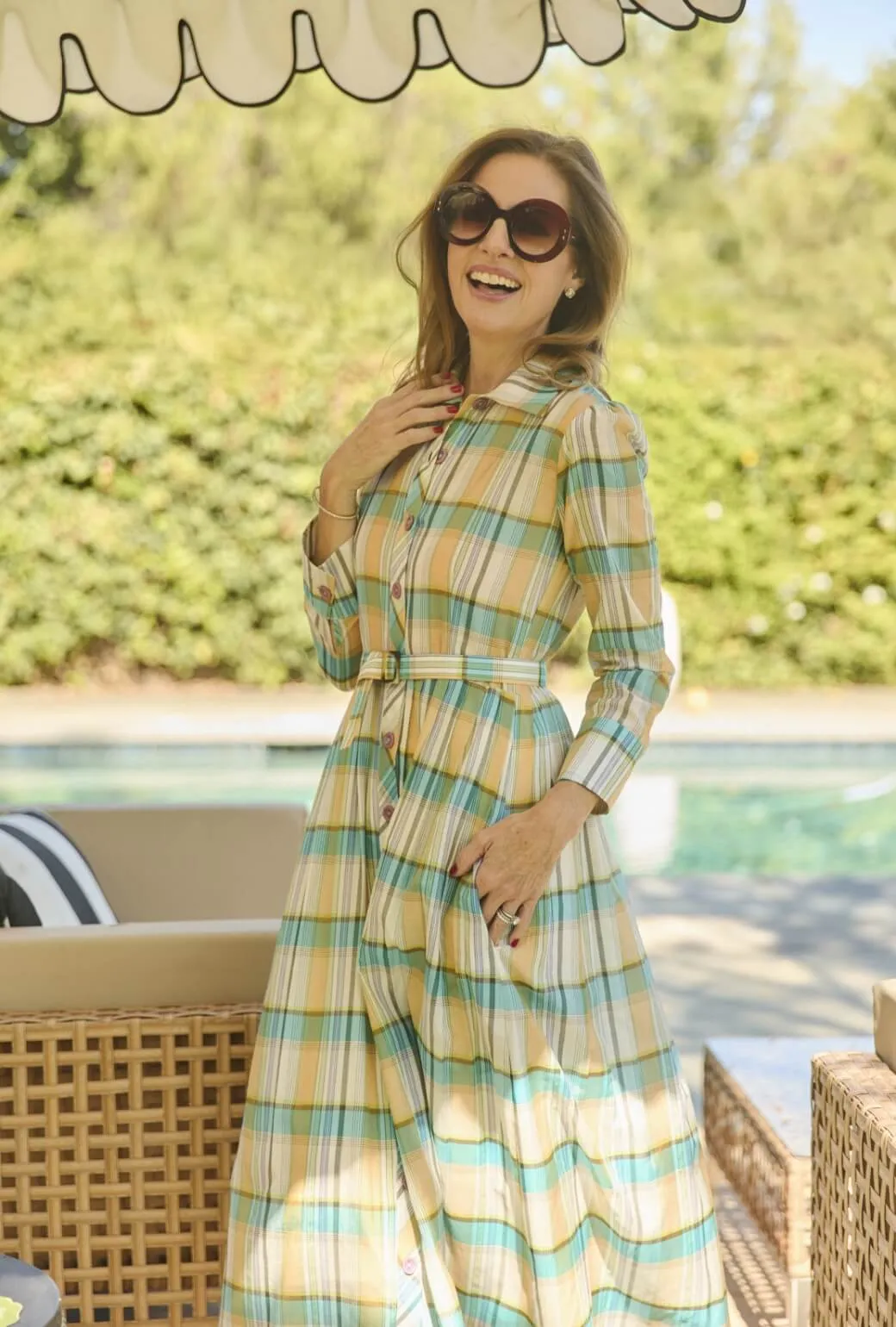 Workwear Comfort Long Sleeve Shirtdress - Silk Plaid