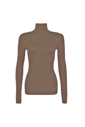 HighNeckCut Long Sleeve Turtleneck Top - Mocha