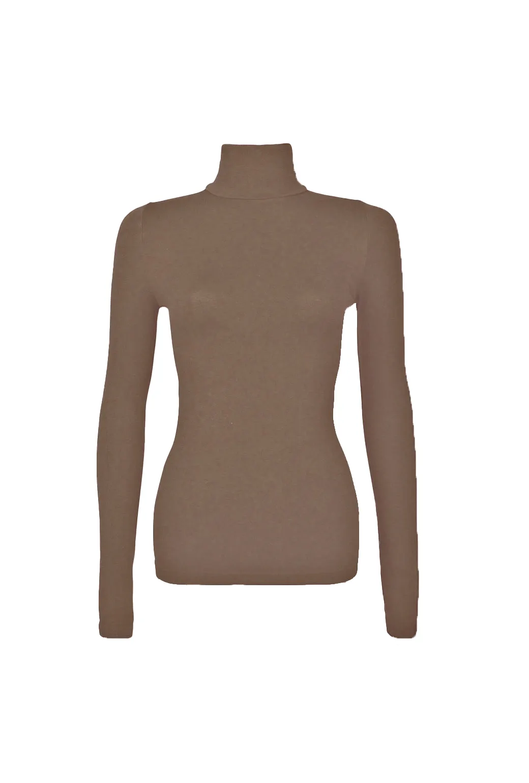 HighNeckCut Long Sleeve Turtleneck Top - Mocha