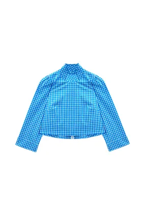 Long Sleeve Twiggy Top - Blue Gingham V Neck Design