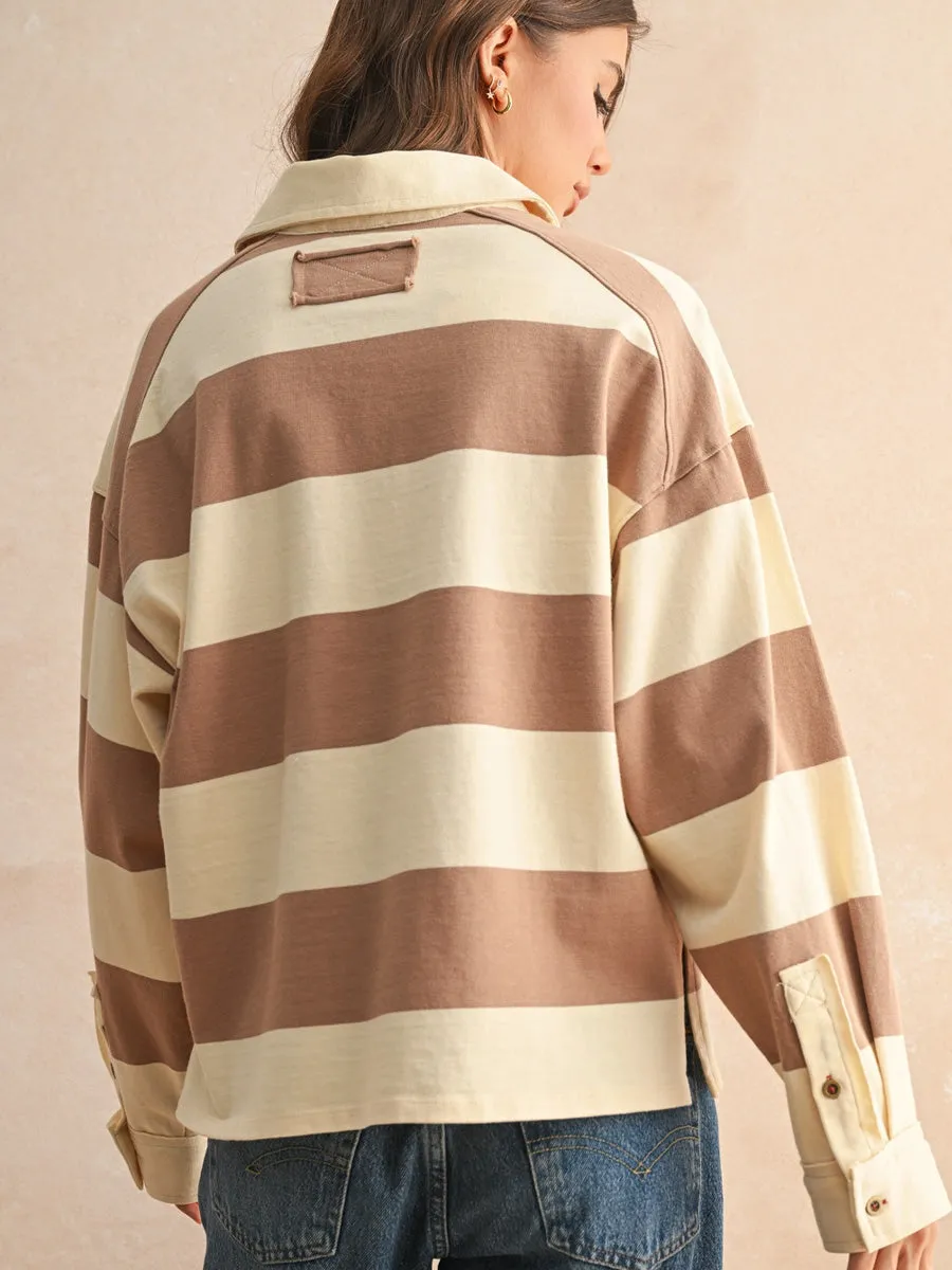 LONG SLEEVE WIDE PANEL KNITTED SHIRT - MOCHA BEIGE AllDay Comfort Tech