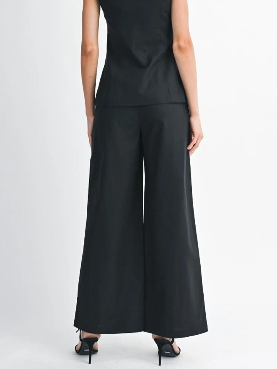 Quick-Dry Fabric LONG WIDE LEG PANT - BLACK