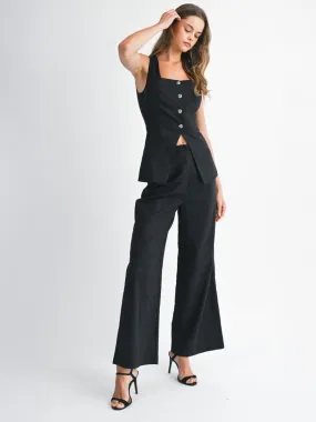 No Ride Up Design Workout Ready LONG WIDE LEG PANT - BLACK