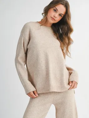 Casual Wear Elasticated Hem LOOSE FIT SWEATER WITH SIDE SLIT - LIGHT MOCHA
