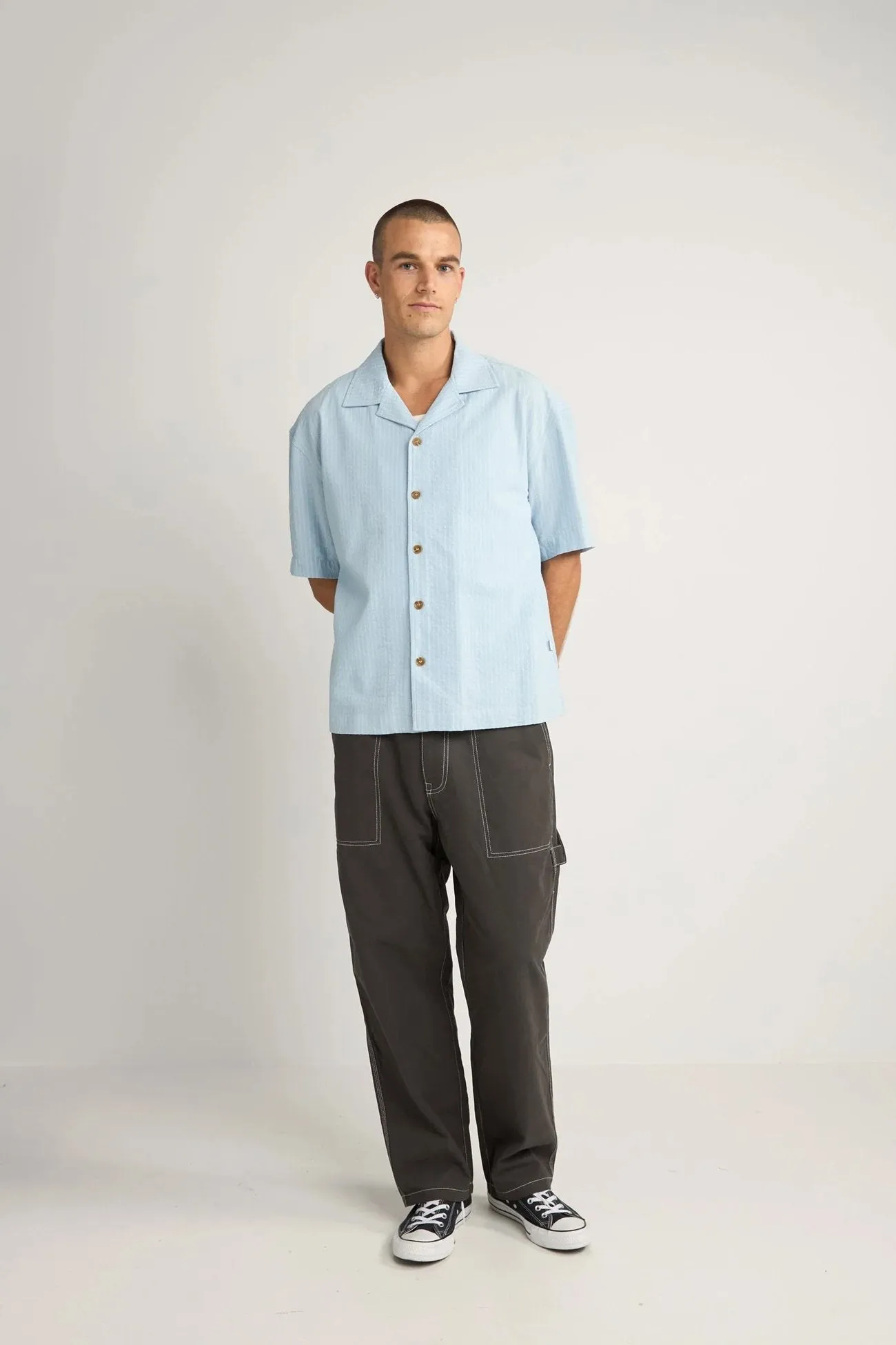 Relaxed Check Short Sleeve Shirt Blue Quick Dry Technology Stretchable Blend
