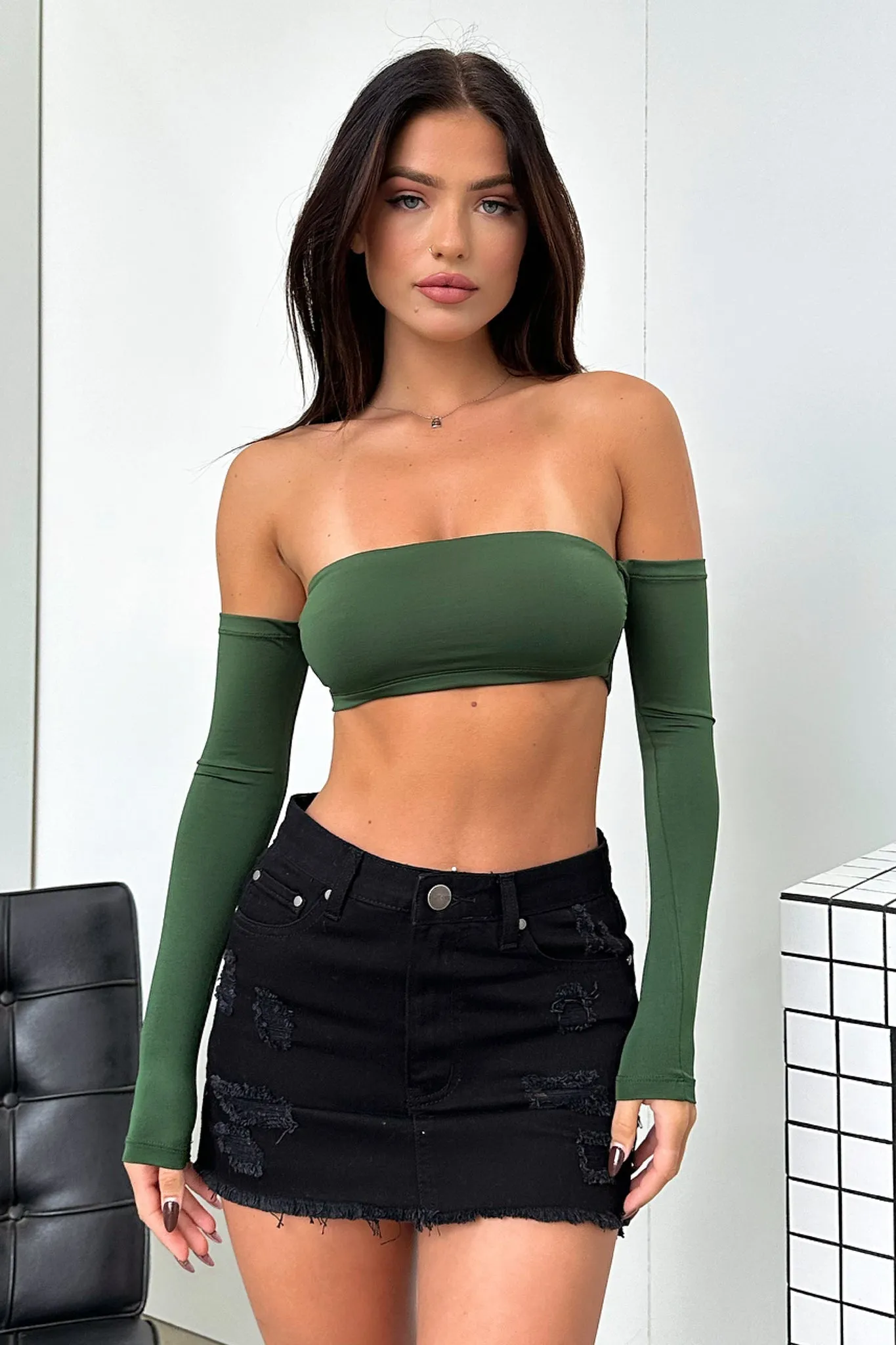Mabel Mini Skirt - Black Denim Stylish Finish Natural Mood
