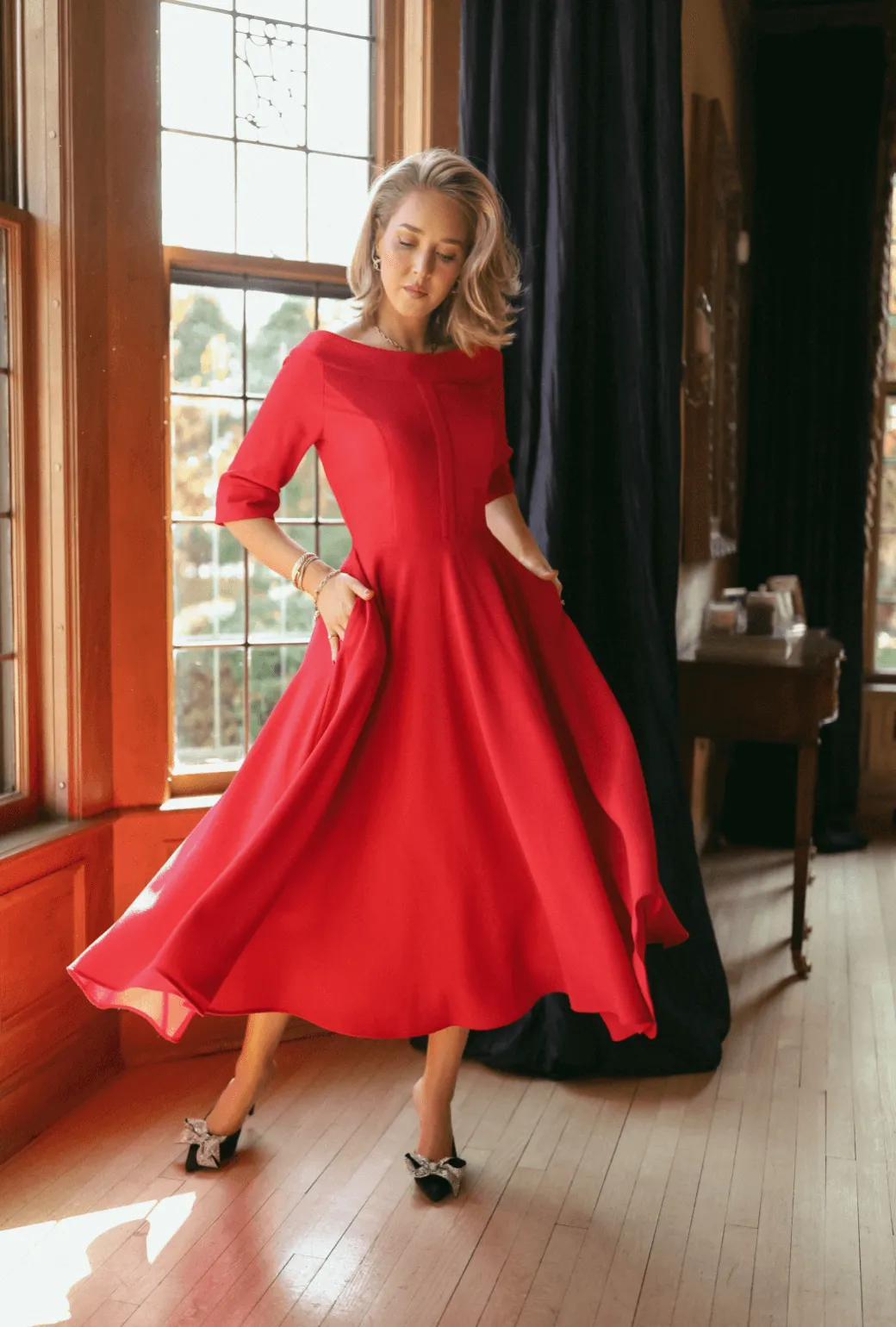 Mary Dress - Red Pebble Simple Bow