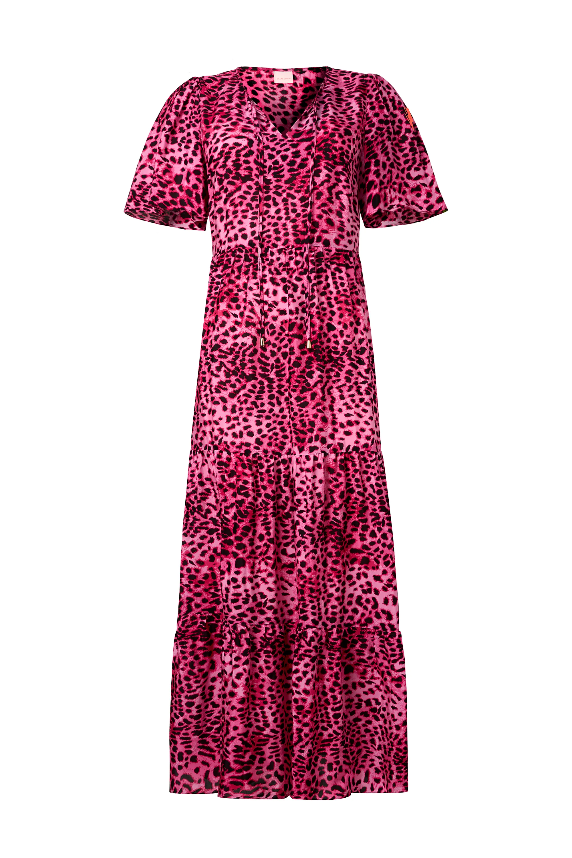 Bright Pink with Black Cheetah Tie Front Maxi Dress Chic formal attire Light Fabrication