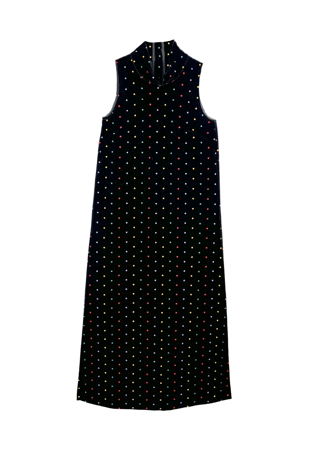 Maxi Mod Dress - Embroidered Dot Black Velvet Chic And Comfortable